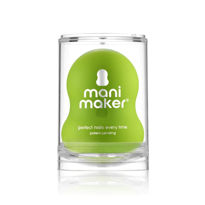 Dermelect Mani Maker base coat clear cylinder packaging with green silicone applicator for nails