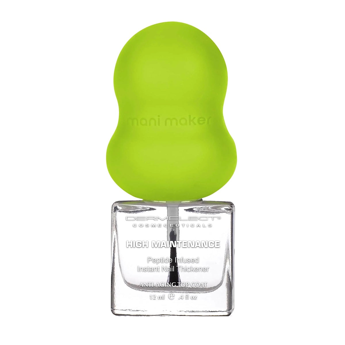 Dermelect Mani Maker base coat High Maintenance peptide infused nail thickener with green ergonomic cap