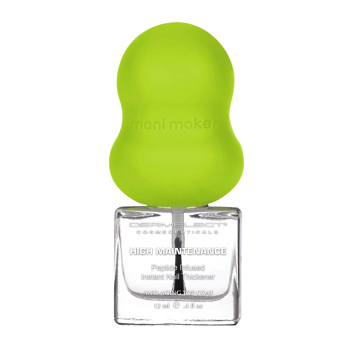 Dermelect Mani Maker base coat High Maintenance peptide infused nail thickener with green ergonomic cap