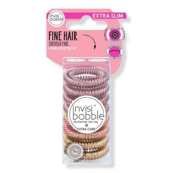 Invisibobble Original Traceless Spiral Hair Ties - Pack of 8 (Extra Slim - Bella Rosa and Bronze)