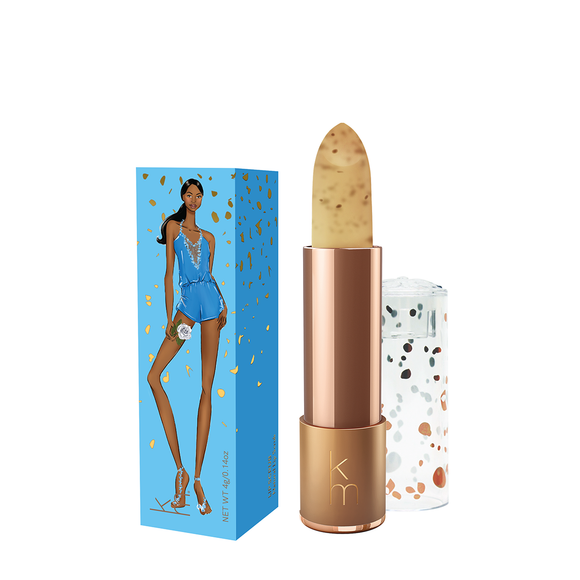 Karen Murrell natural lip scrub in lipstick style tube with exfoliating sugar formula and decorative blue box