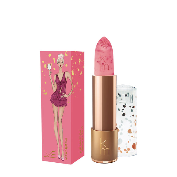 Karen Murrell pink lipstick style natural lip scrub in gold tube with confetti cap and illustrated pink box