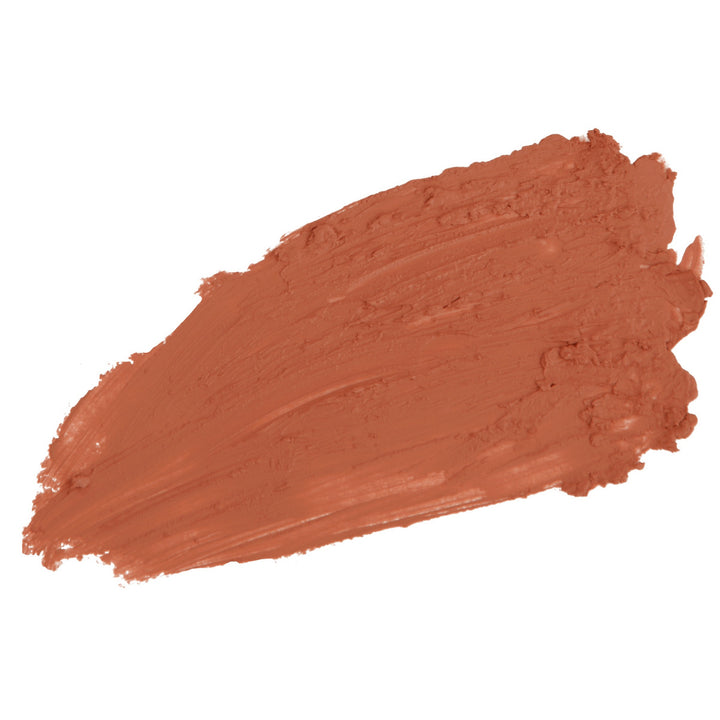 Karen Murrell natural lipstick swatch in warm terracotta nude shade with creamy finish on white background
