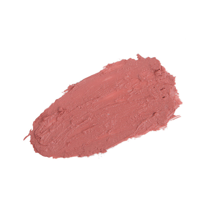 Karen Murrell natural lipstick swatch in dusty rose nude smear on white background showing creamy texture