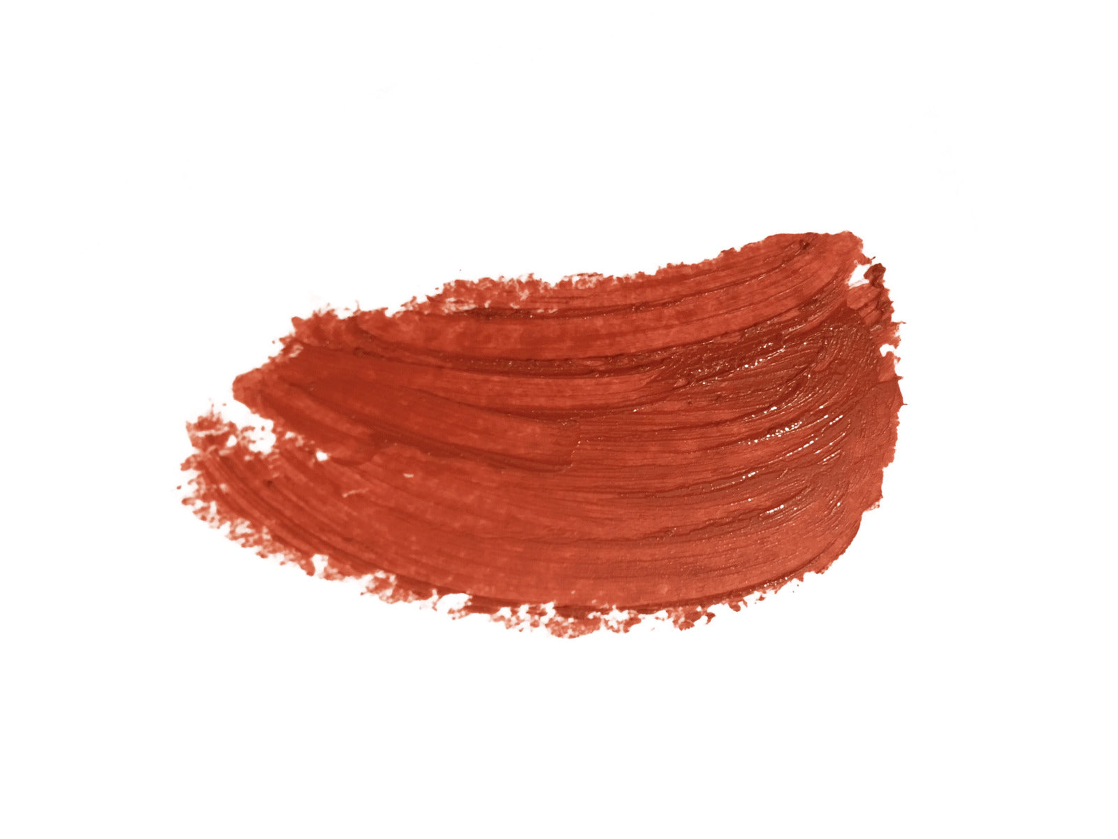 Karen Murrell natural lipstick creamy terracotta red swatch on white background showing texture and coverage