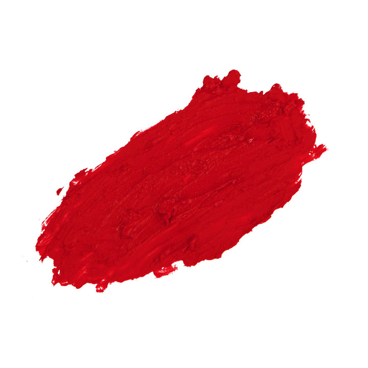 Karen Murrell natural lipstick vibrant red smear on white background showing creamy texture and rich pigment