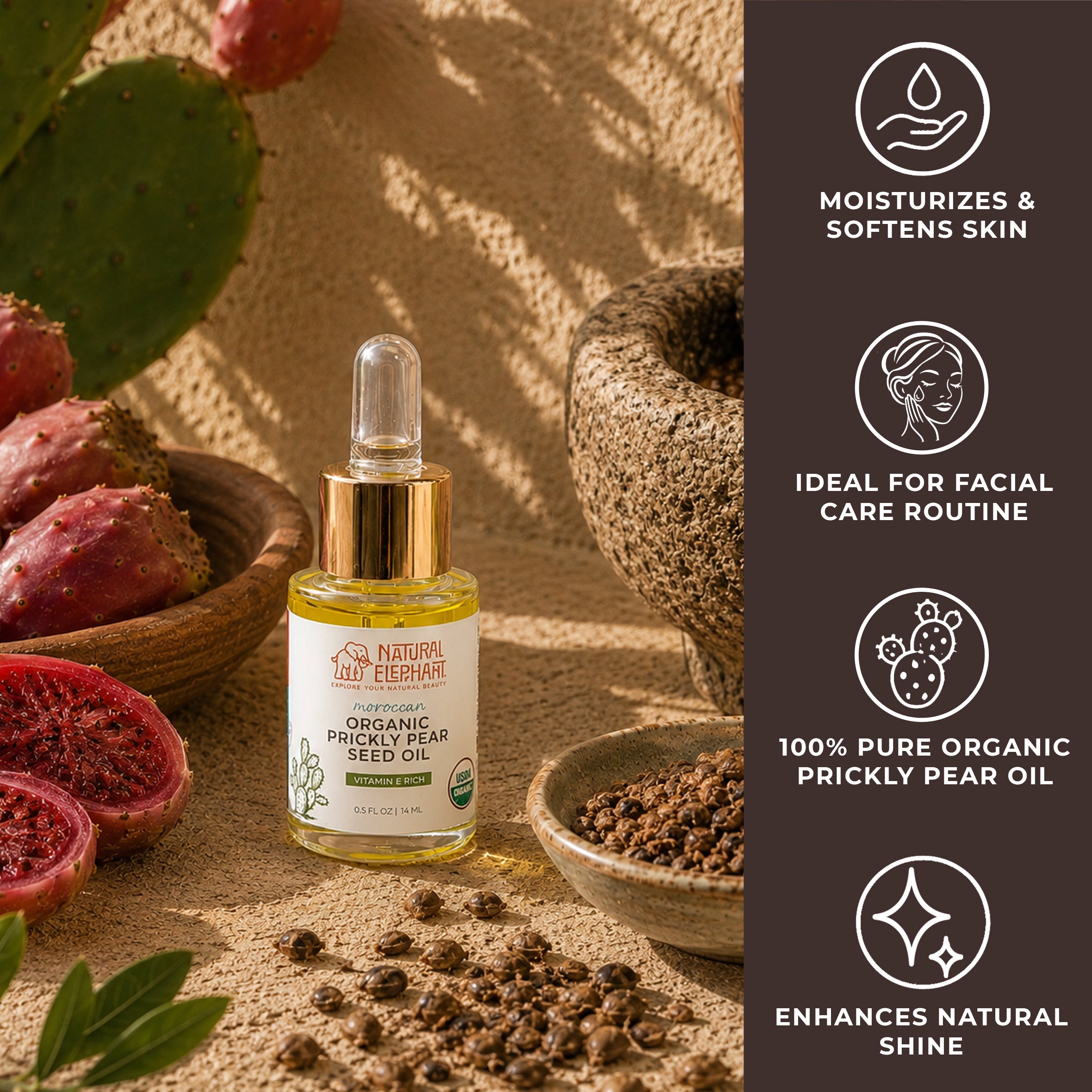 Natural Elephant Organic Prickly Pear Seed Oil 0.5 fl oz