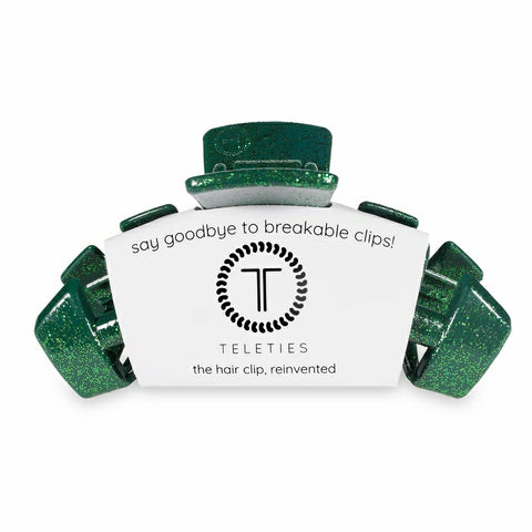 Teleties Classic Holiday Large Green Glitter Hair Clip