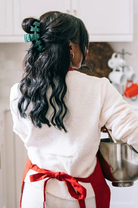 Teleties Classic Holiday Large Green Glitter Hair Clip