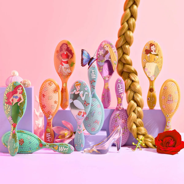 Colorful Disney Dreamy Princess hair brush collection featuring popular princess designs