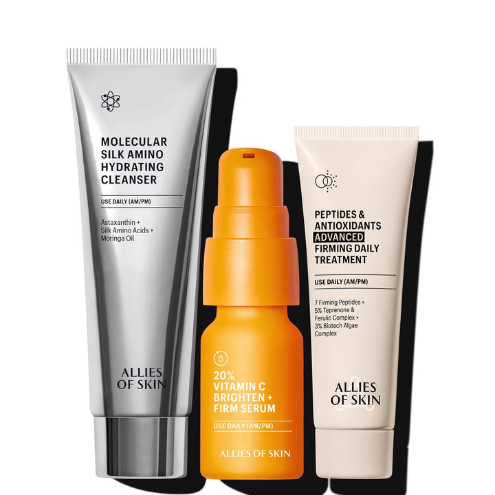 Allies of Skin 7 days to brighter skin kit with hydrating cleanser, 20 percent vitamin C serum and peptide antioxidant treatment