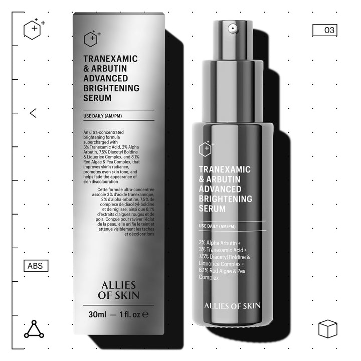 Allies of Skin Tranexamic and Arbutin advanced brightening serum 30ml pump bottle with box