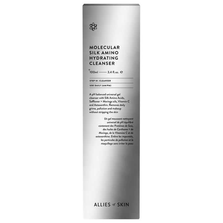 Allies of Skin hydrating cleanser silver 100ml box Molecular Silk Amino hydrating cleanser for gentle daily face cleansing