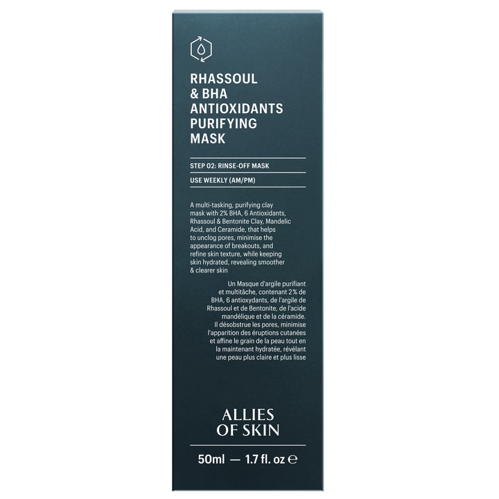 Allies of Skin purifying mask Rhassoul and BHA antioxidants purifying mask box 50ml product packaging