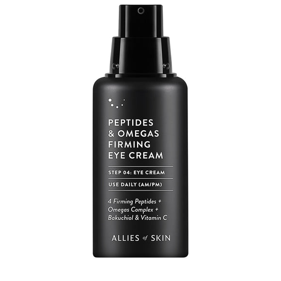 Allies of Skin Peptides and Omegas black pump bottle firming eye cream with peptides for daily use
