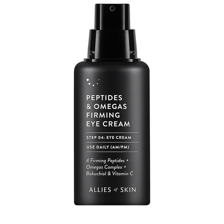 Allies of Skin Peptides and Omegas black pump bottle firming eye cream with peptides for daily use