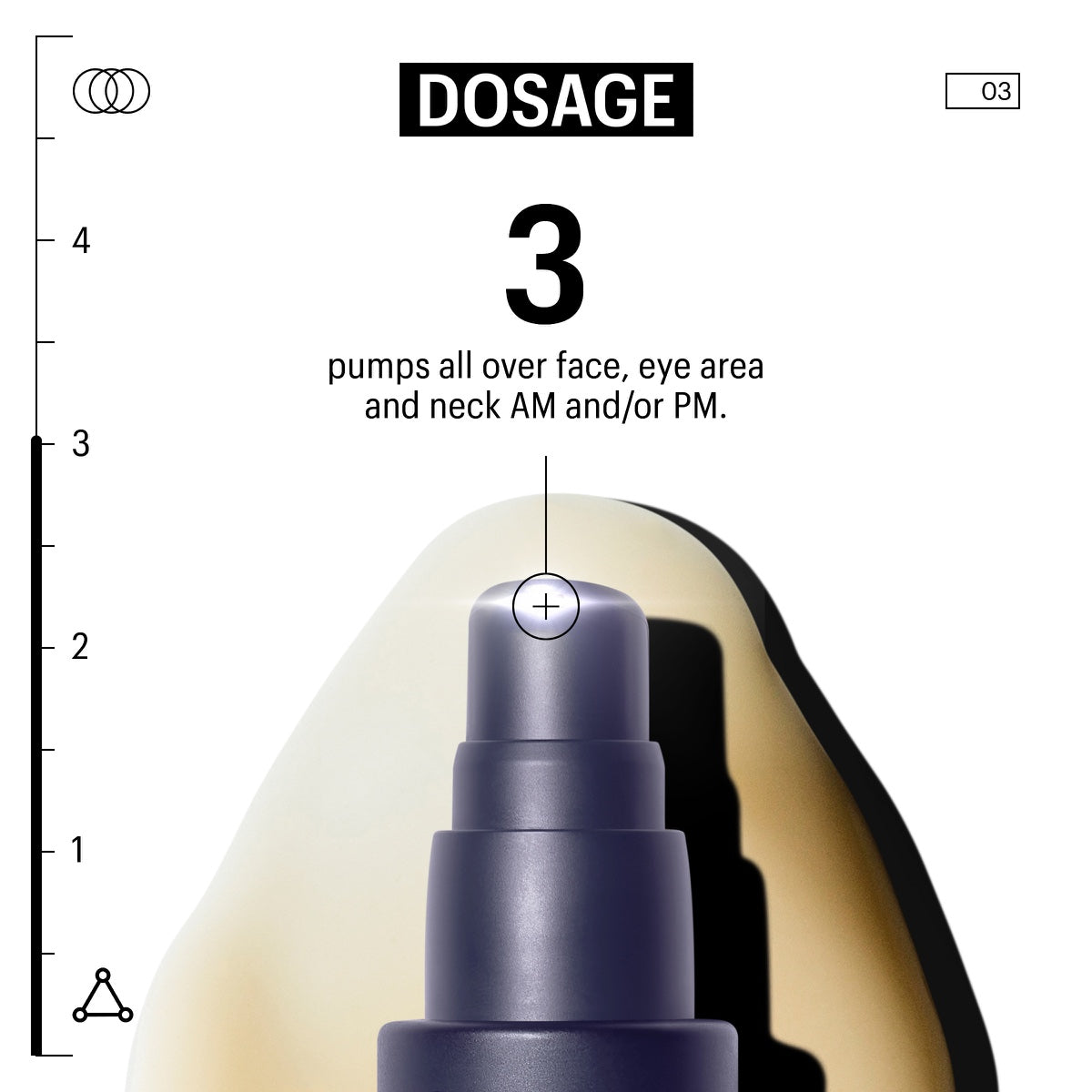Allies of Skin pump close up showing three pump dosage for hyaluronic acid hydration serum applied to face and neck