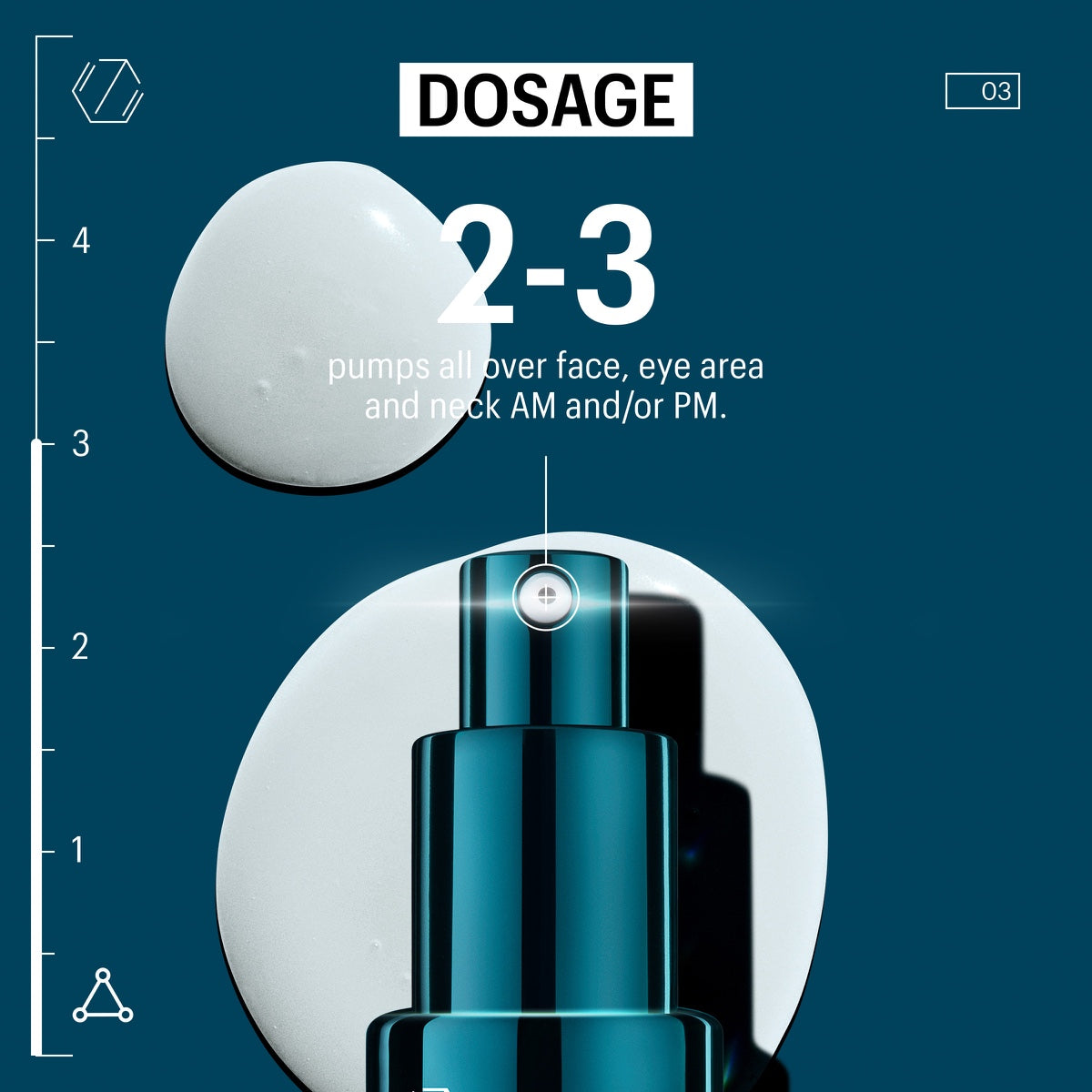 Allies of Skin multi peptide lifting serum pump photo showing 2 to 3 pumps dosage on teal background