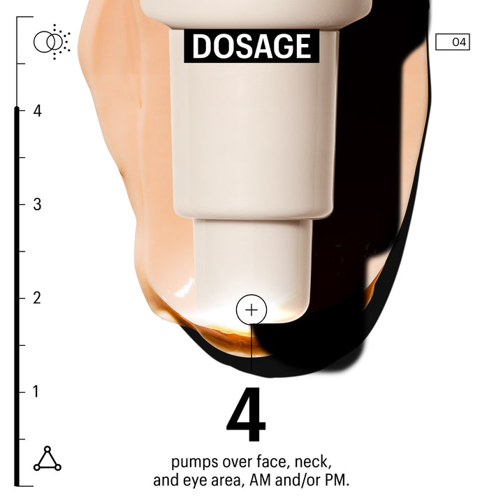 Allies of Skin dispenser pump with beige serum swatch and dosage label showing four pumps peptide firming moisturizer travel size