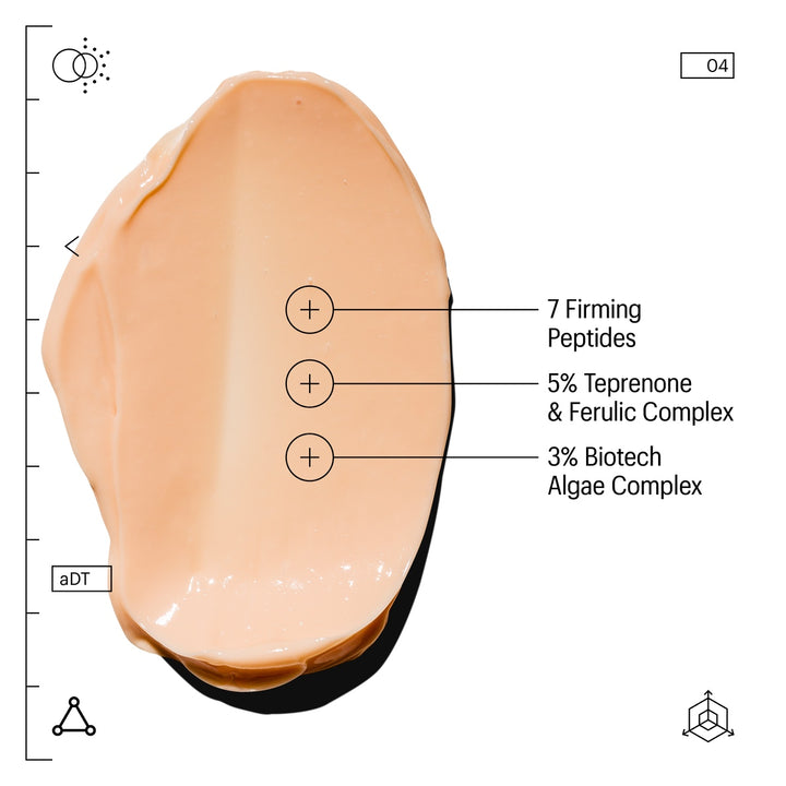 Allies of Skin peptide firming moisturizer travel size peach tinted cream smear with 7 firming peptides and 5 percent Treprenone