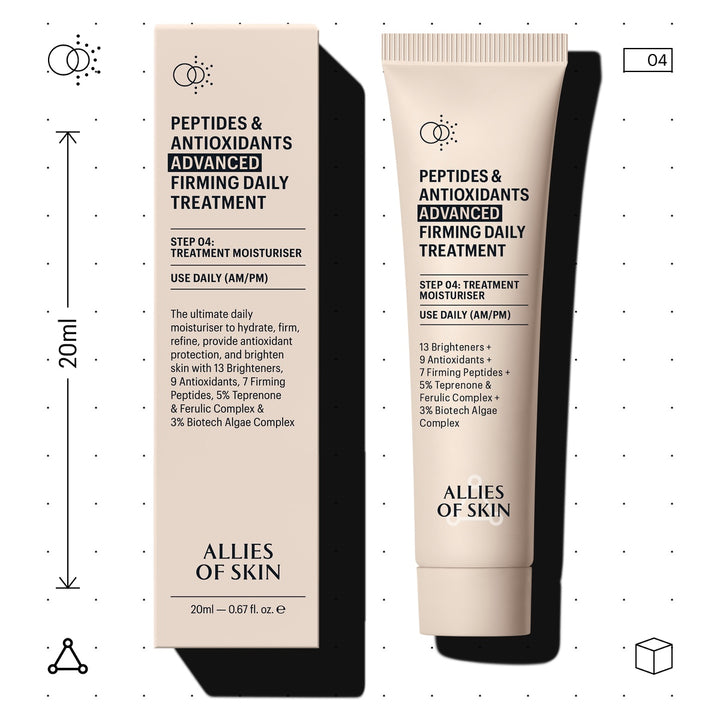 Allies of Skin Peptides and Antioxidants Advanced Firming Treatment tube and box 20ml peptide firming moisturizer travel size