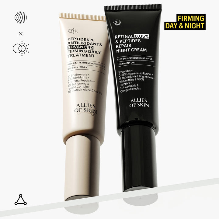 Allies of Skin retinal cream and firming daily treatment twin tubes black night and beige day cream