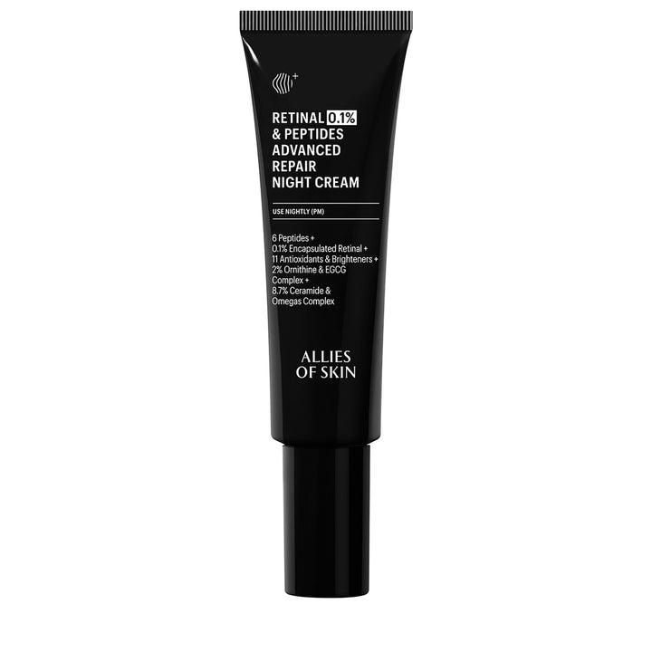 Allies of Skin black tube Retinal zero point one percent Peptides Advanced Repair retinol night cream for face
