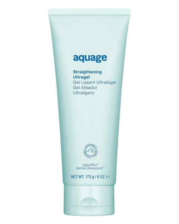 Aquage Straightening Ultragel hair styling gel in a light blue 6 oz tube for smooth, straight hair