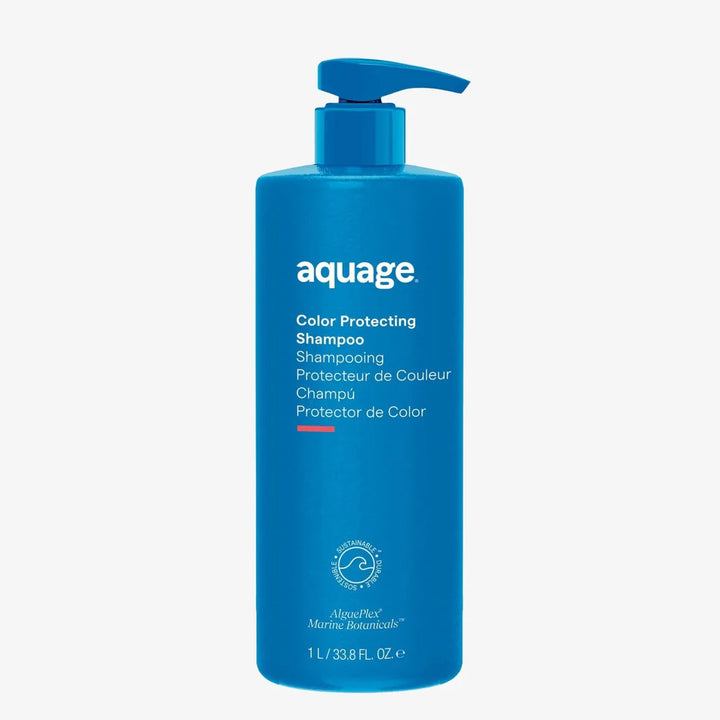 Aquage Color Protecting Shampoo in a blue bottle for vibrant, long-lasting hair color