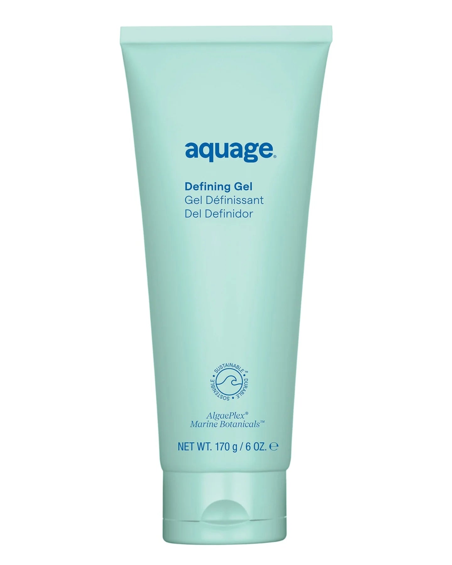 Aquage Defining Gel in a light blue 6 oz tube with marine botanicals for hair styling