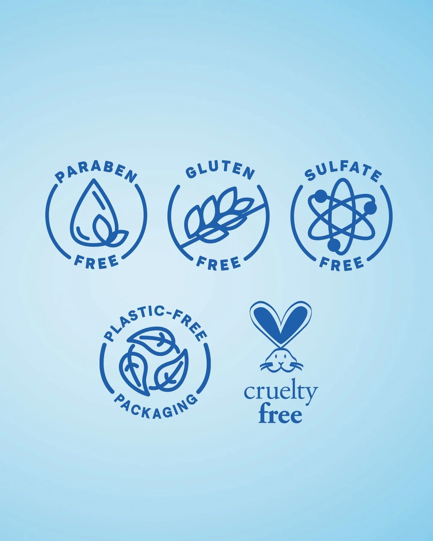 Symbols indicating Aquage Defining Gel is paraben free gluten free sulfate free plastic free packaging and cruelty free