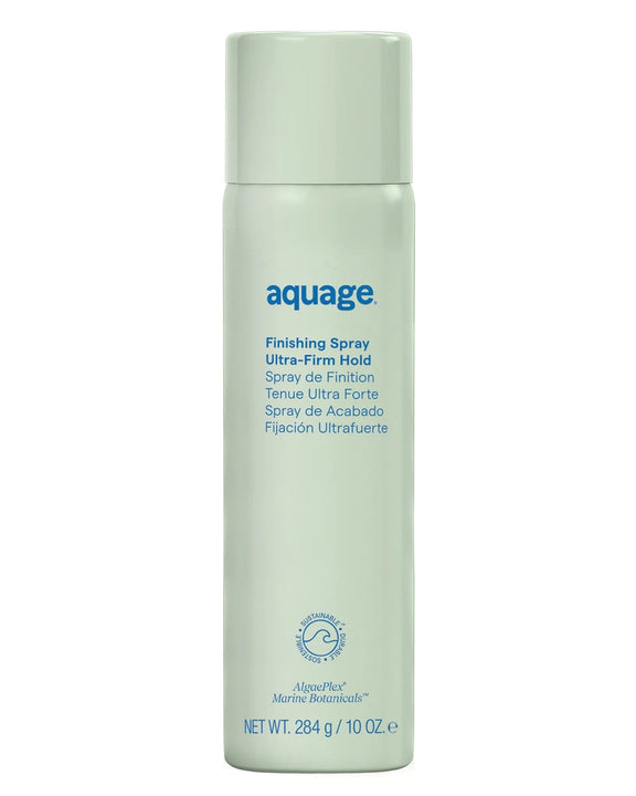 Aquage finishing spray Ultra-Firm Hold in a white 10 oz bottle for strong hair hold and styling