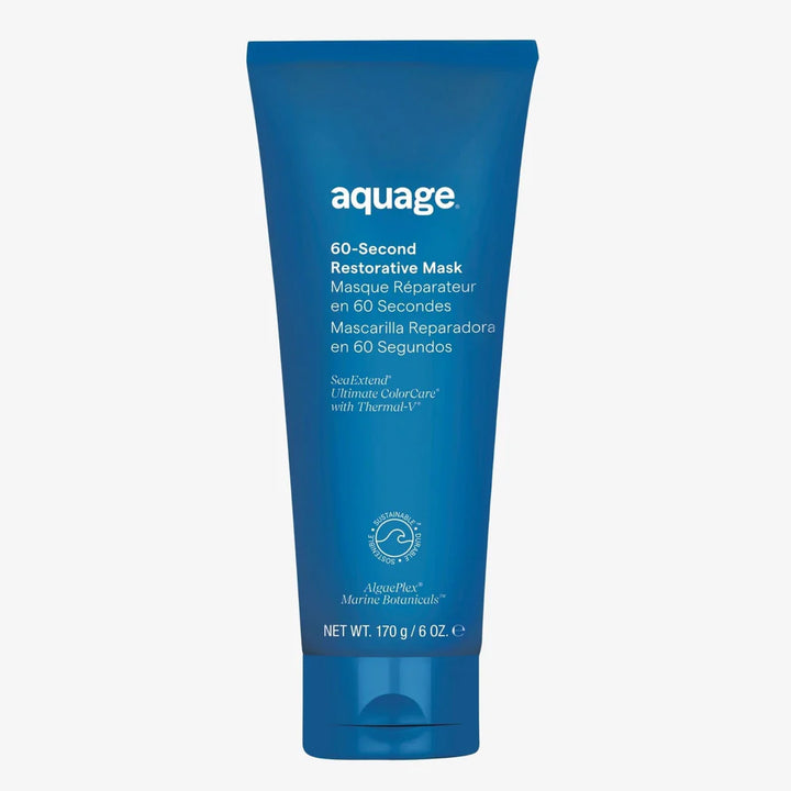 Aquage 60-Second Restorative Mask in blue tube, a deep conditioning hair mask for hair