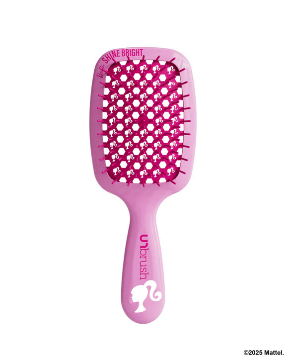 Unbrush Barbie detangling hair brush in pink with a fun design for effortless hair styling