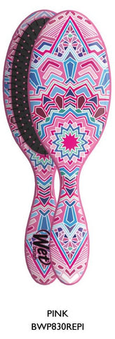 Wet Brush boho chic detangler brush in pink with colorful geometric pattern for easy hair detangling