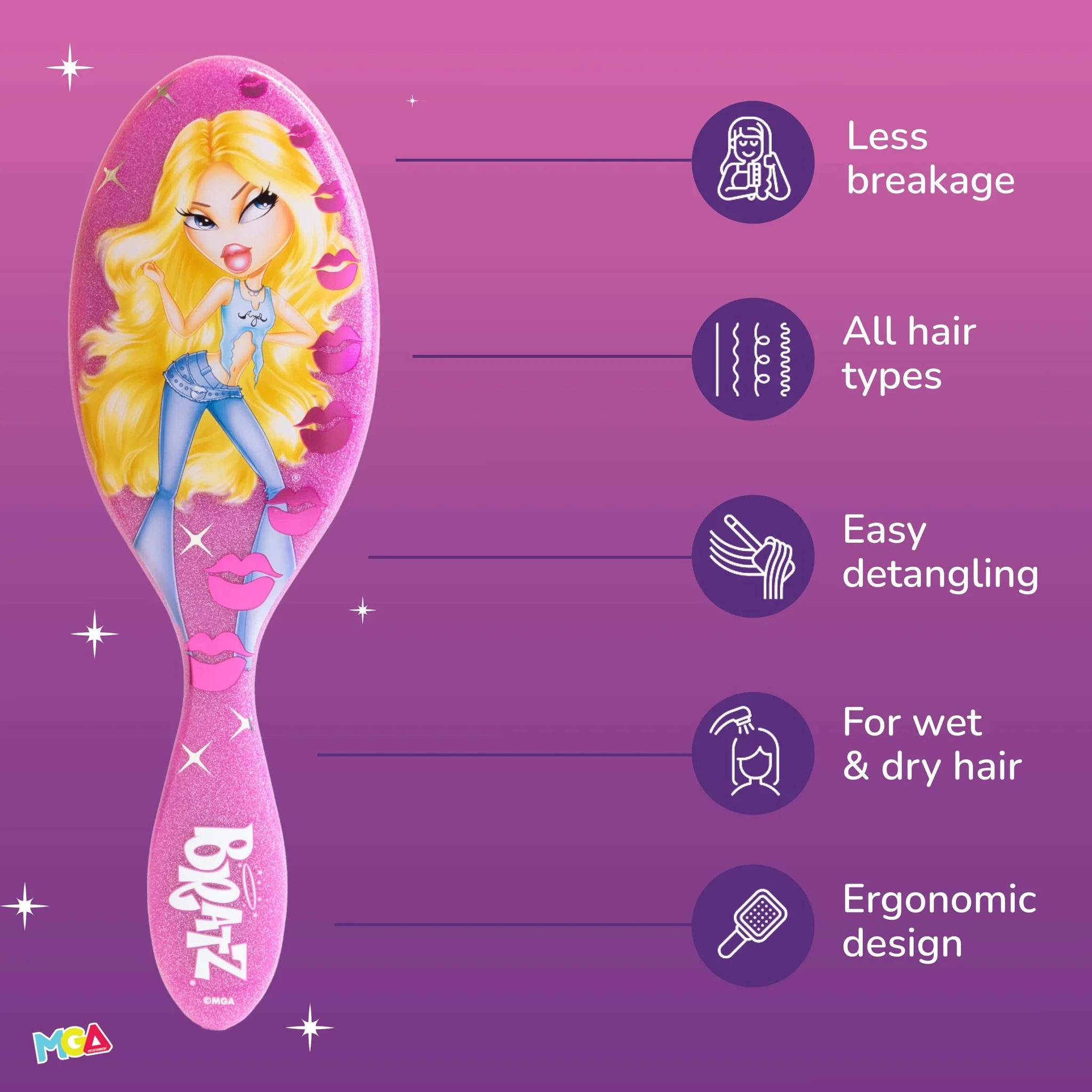 Wet Brush Detangler Brush featuring Bratz design for easy styling with less breakage