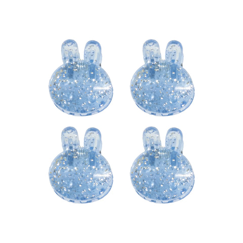 Set of four blue bunny-shaped grips designed for holding the dryer vent brush kit securely