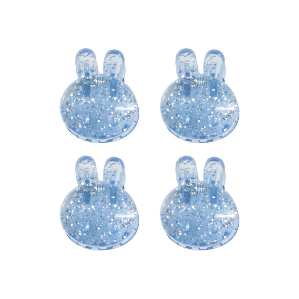 Set of four blue bunny-shaped grips designed for holding the dryer vent brush kit securely