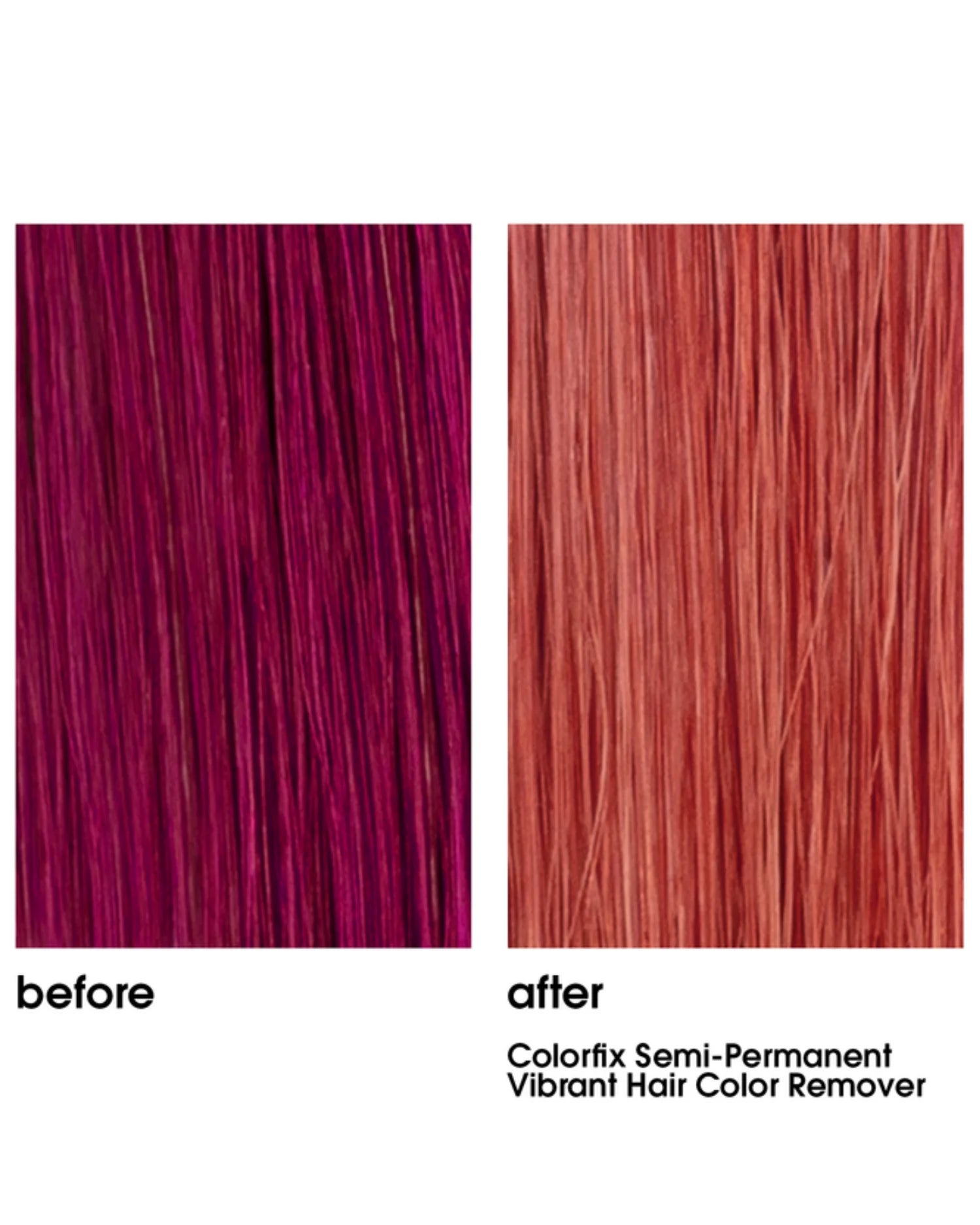 One 'N Only Colorfix Semi-Permanent Hair Color Remover showing before and after results on hair strands