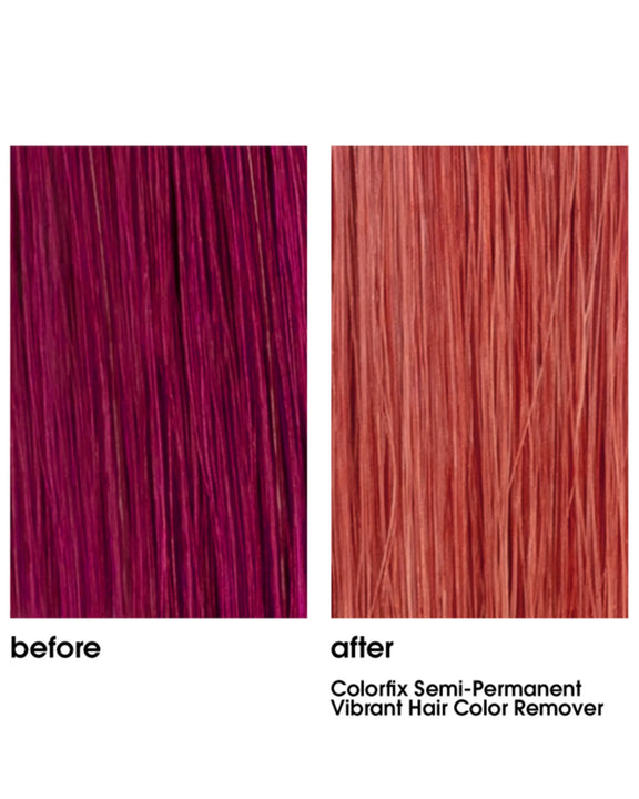 One 'N Only Colorfix Semi-Permanent Hair Color Remover showing before and after results on hair strands