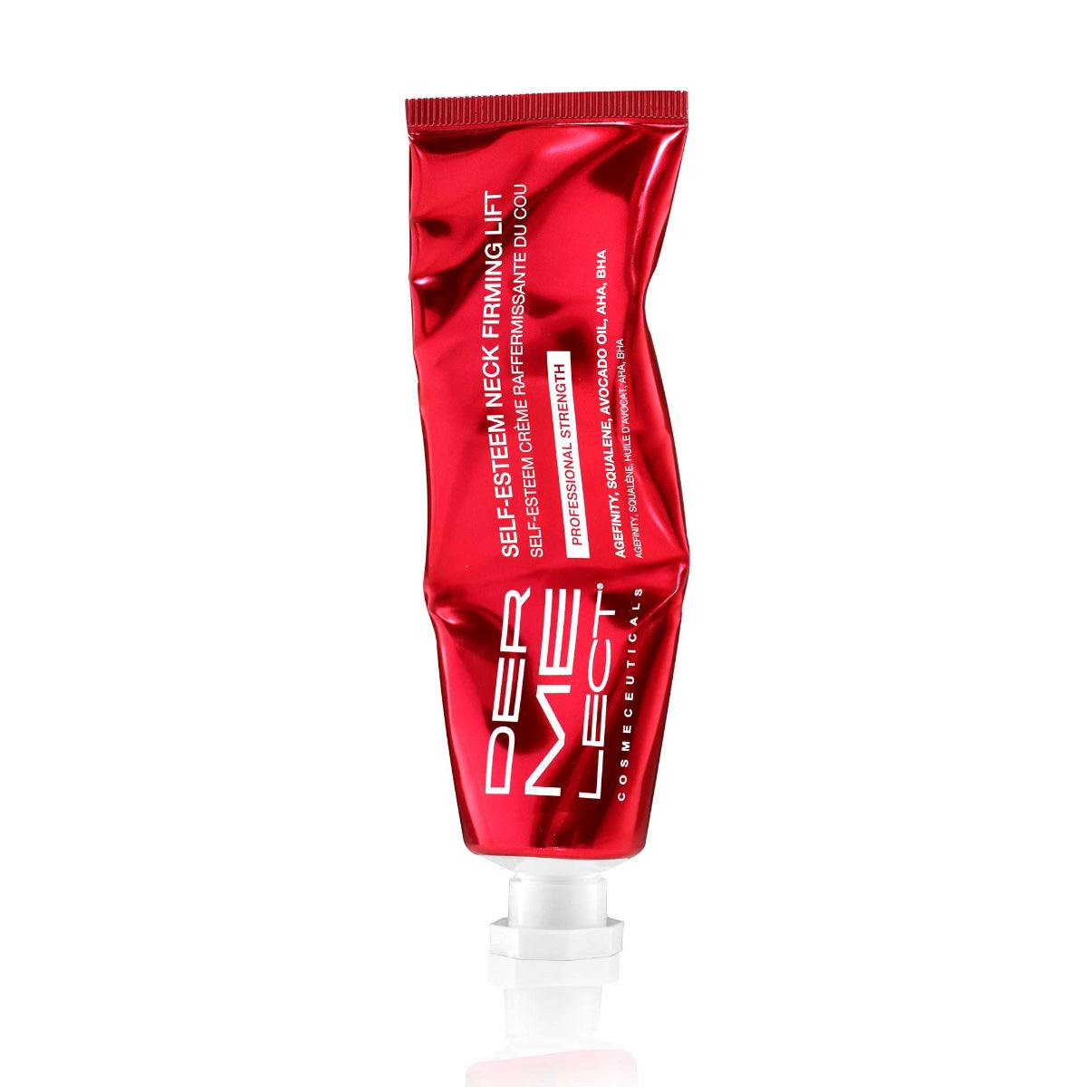 Dermelect neck firming lift red glossy squeeze tube neck cream for tightening and smoothing skin