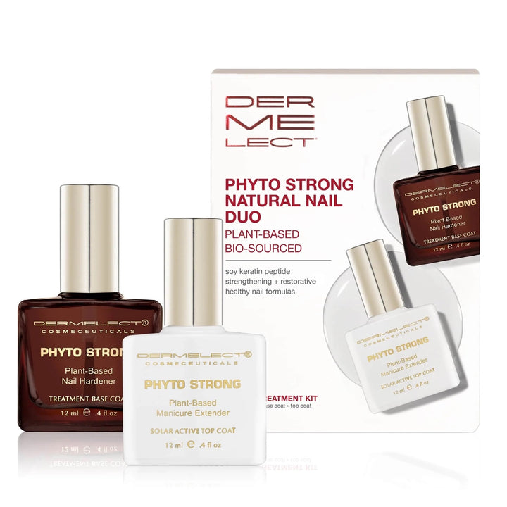 Dermelect Phyto Strong manicure set plant based treatment base coat and solar active top coat with box