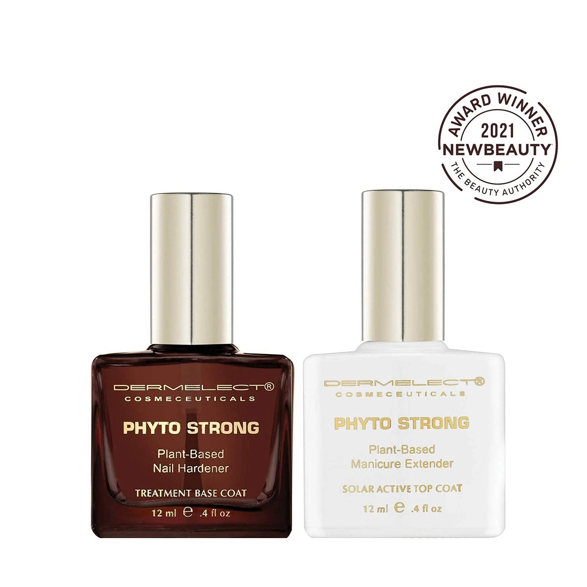 Dermelect Phyto Strong manicure set two 12ml plant based nail treatment base coat and solar active top coat