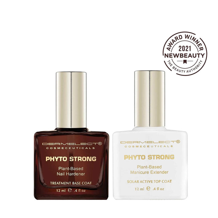 Dermelect Phyto Strong manicure set two 12ml plant based nail treatment base coat and solar active top coat