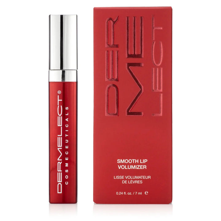 Dermelect smooth red lip gloss with matching red box lip volumizer for fuller lips