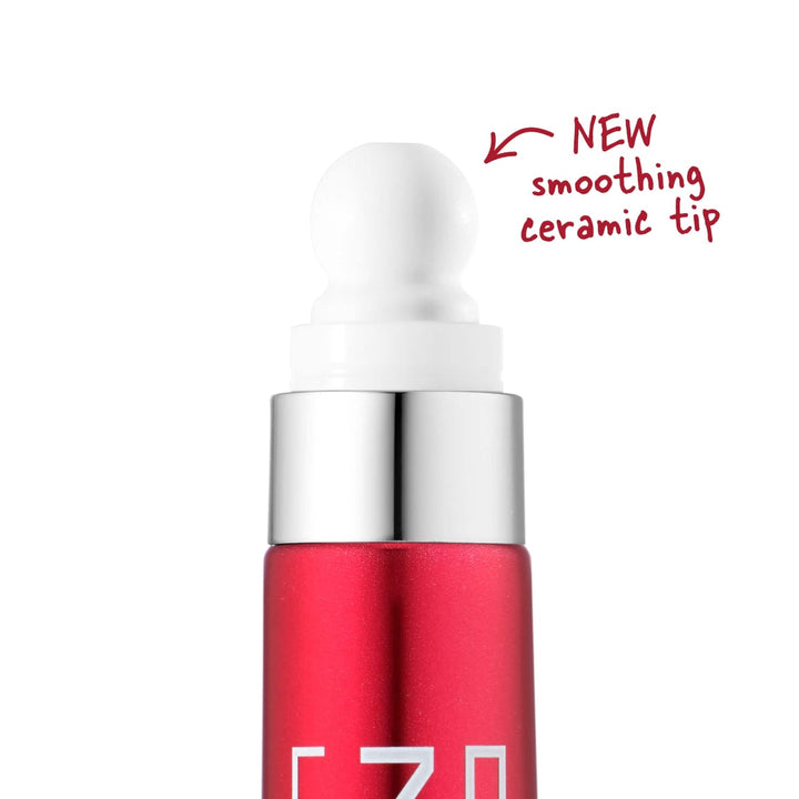 Dermelect red tube with white smoothing ceramic applicator tip for upper lip anti-aging cream