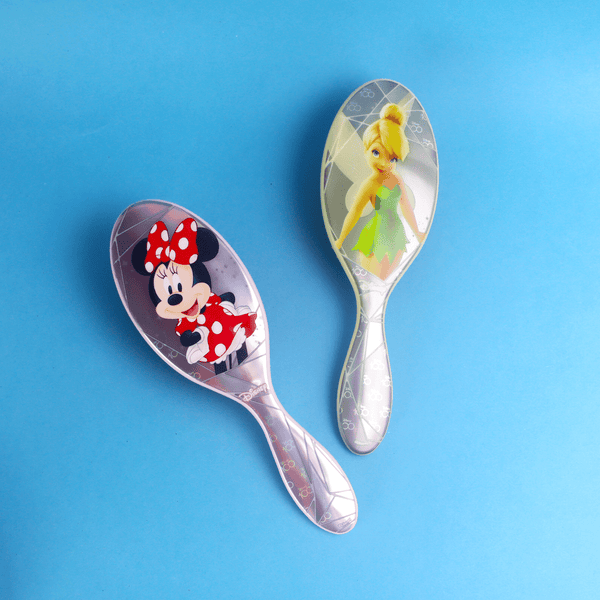 Disney 100 wet brush featuring Minnie Mouse and Tinkerbell designs on a colorful background