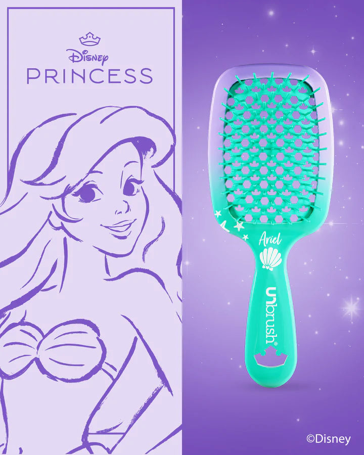 Disney Princess detangling hair brush featuring Ariel design with colorful handle for easy hair styling