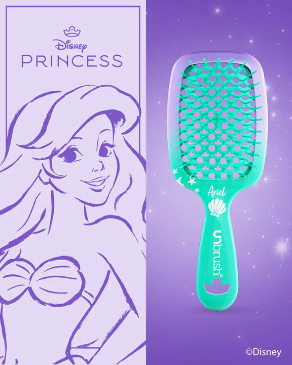 Disney Princess detangling hair brush featuring Ariel design with colorful handle for easy hair styling