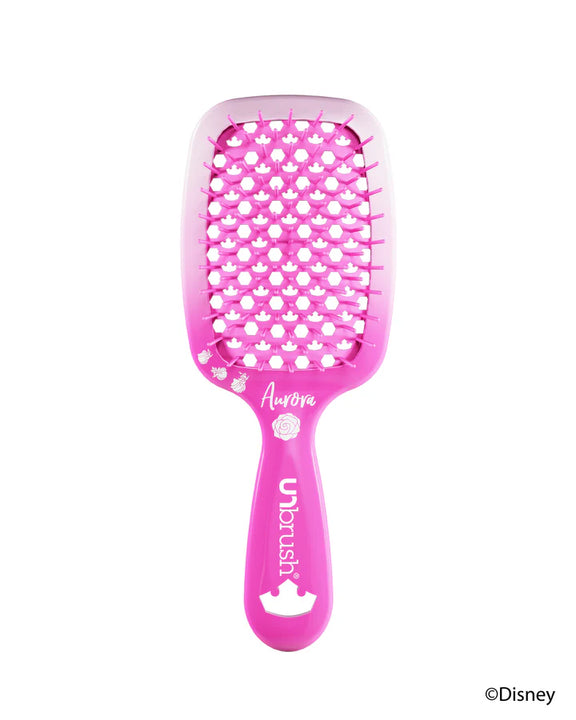 Disney Princess detangling hair brush featuring Aurora design with a pink handle and flower patterns
